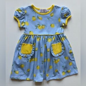 Sal & Pimenta Girls Lemon Print Dress with Ruffle Pockets - Size 3T